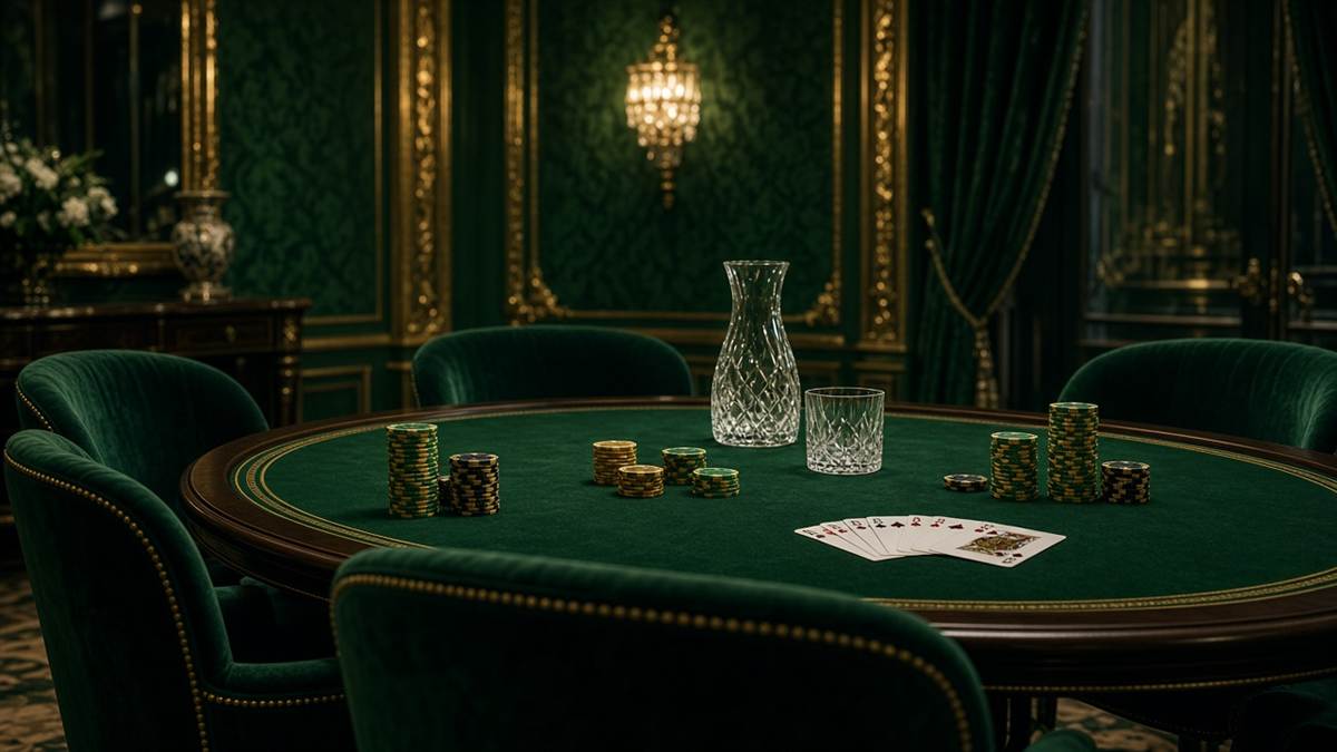 Cartes et jetons d'or sur une table de salon